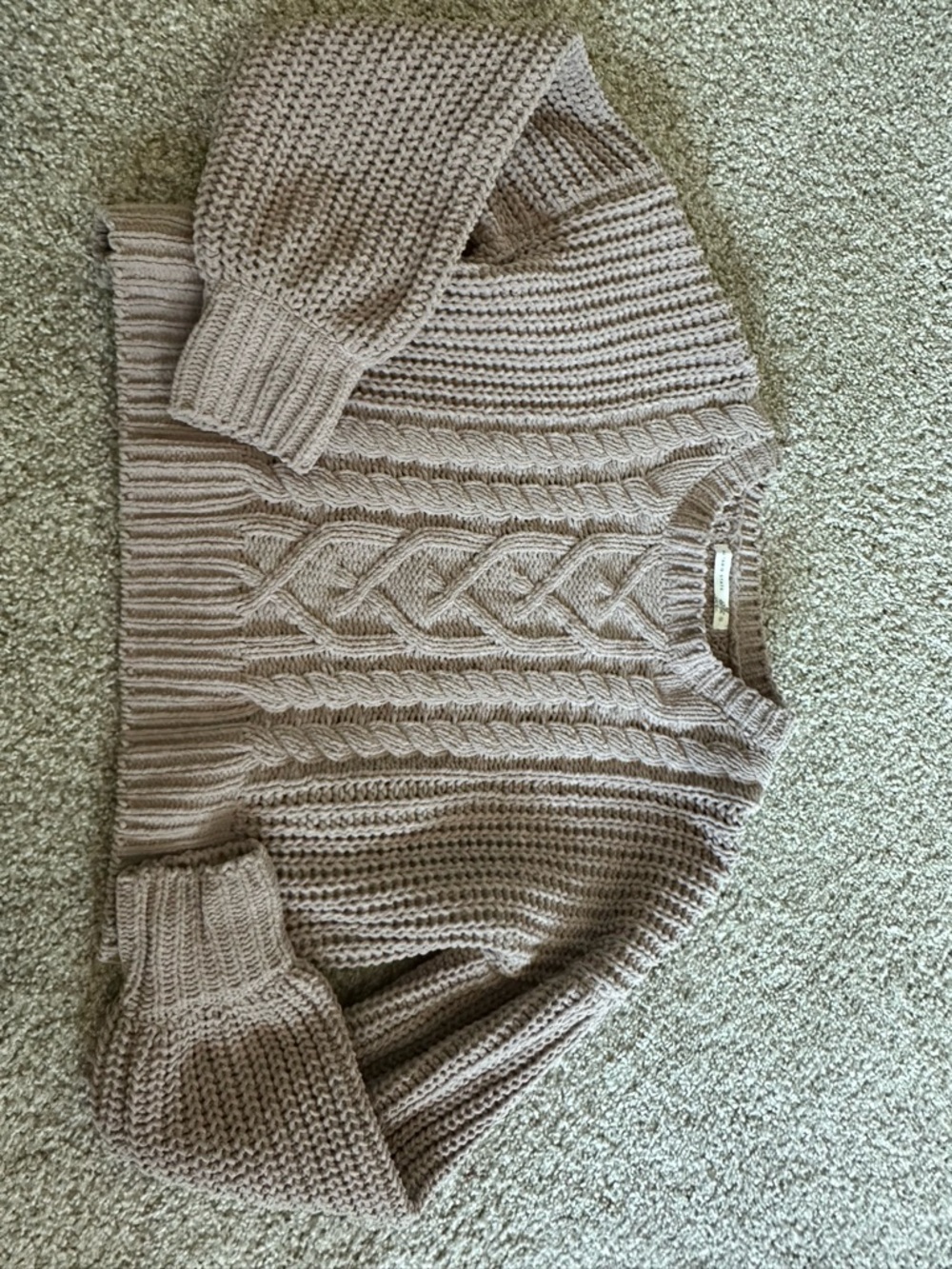 Altar’d state Cozy Cable Knit Crewneck Sweater - Taupe small